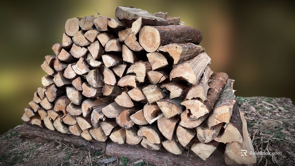 Split Hardwood Tree Logs Stacked as Firewood for Winter Use Preparation 3d model 