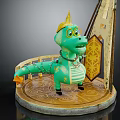 Cartoon Dinosaur Themed Children's Furniture With Green Body Golden Crown And Round Base