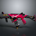 Modern Tactical Rifle Design With Pink Black Yellow Accents And Futuristic Features