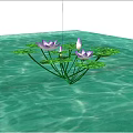 Water Fountain with Purple Lotus Lily Pads and Buds on Light Green Water Surface