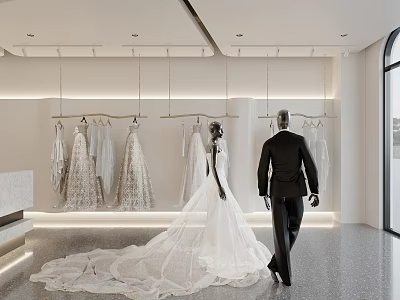 Cream wedding dress 3d model