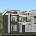 Modern Detached Villa Exterior With Large Glass Windows And Balcony Design