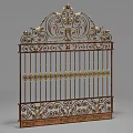 Ornate Wrought Iron Gate With Golden Decorations And Two Lanterns