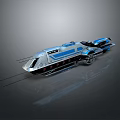 Futuristic Silver And Blue Streamlined Transport Vehicle With Smooth Surface And Rail Track