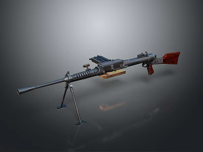 Vintage Military Machine Gun With Tripod Mount And Wooden Stock Design 3d model