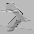 Modern Floating Staircase With White Steps Glass Railing And Gray Wall 3d model