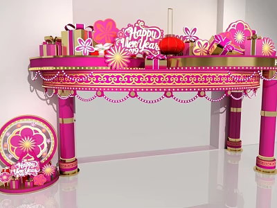 Pink Event Gateway Decorated With Flower Ornaments Gift Boxes For Happy New Year Celebration 3d model