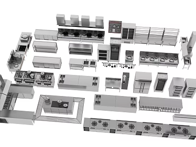 Diverse Modern Kitchen Appliances Collection Featuring Stoves Refrigerators Ovens Microwaves And Cabinets 3d model