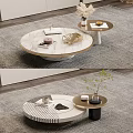 Elegant Modern Round Coffee Tables With Marble Top Striped Design And Metal Base