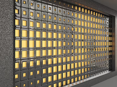 Modern Decorative Background Wall With Square Panels And Yellow Illuminated Lights 3d model
