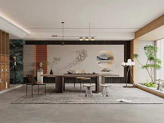 New Chinese Style Tea Room Study Exhibition Hall Treatment Area Study Tea Office Club Tea Room Mural Tea Table Combination 3d model