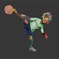 Soccer Training Equipment Showcased By Cartoon Character Kicking Ball And Golden Shoes
