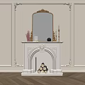 Elegant White Fireplace With Ornate Mirror Brass Candlesticks Carved Details And Stacked Logs