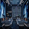 Modern KTV Interior Design With Starry Sky Walls Leather Sofas And LED Lighting 3d model