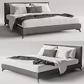 Modern Double Bed Design With Gray Frame White Bedding Pillows And Blanket 3d model