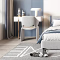 Stylish Modern Children's Bedroom Interior With Blue Walls Cozy Bed And Decorative Rug