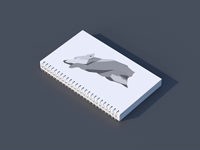 White Spiral Notebook With Gray Geometric Bear Illustration On Cover 3d model