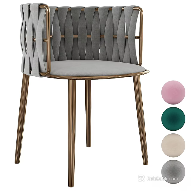 Modern Single Chair with Woven Backrest and Metal Legs in Multiple Colors 3d model 