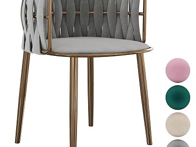 Modern Single Chair with Woven Backrest and Metal Legs in Multiple Colors 3d model