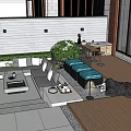 Serene Garden Landscape Design With Courtyard Green Plants Seating And Water Feature