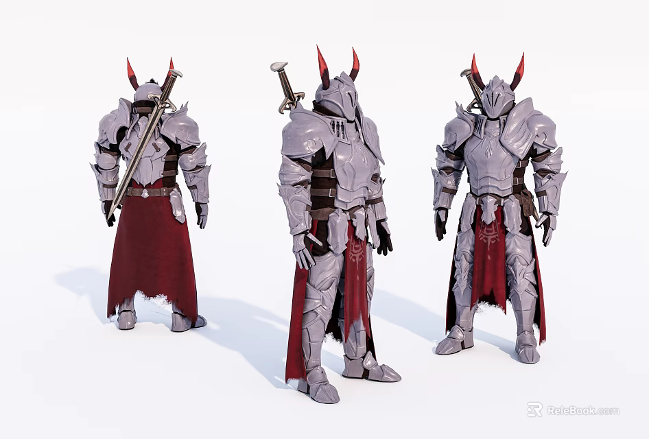Game and Movie Character in Detailed Armor with Red Horns and Red Cape Fantasy Style 3d model 