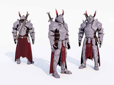 Game and Movie Character in Detailed Armor with Red Horns and Red Cape Fantasy Style 3d model