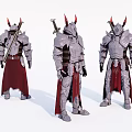 Game and Movie Character in Detailed Armor with Red Horns and Red Cape Fantasy Style