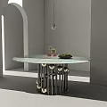 Round Marble Top Dining Table With Modern Metal Base And Spherical Decorations 3d model