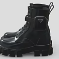 Black Leather Chunky Sole Lace Up Boots With Decorative Straps And Buckles