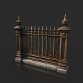 Ornate Golden Fence With Carved Patterns Spiked Top And Decorative Stone Base