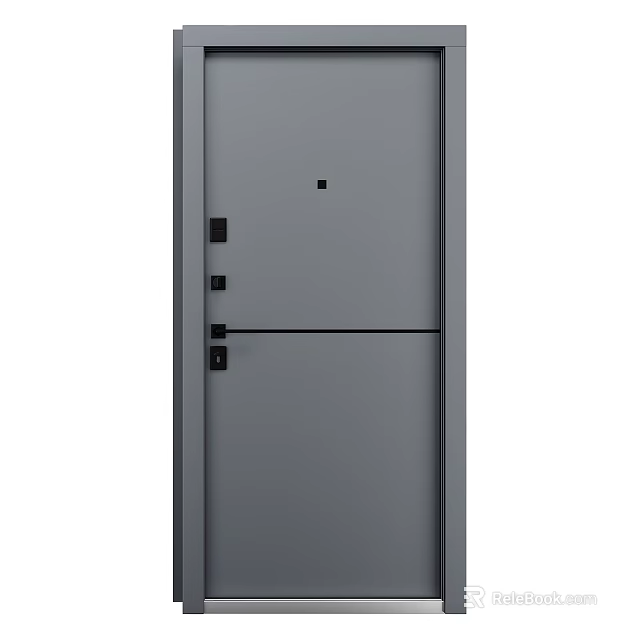 Modern Gray Security Door With Durable Lock And Smooth Surface Design 3d model