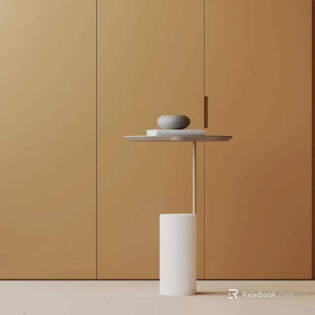 Modern Minimalist Side Table With White Column And Light Top On Brown Wall 3d model