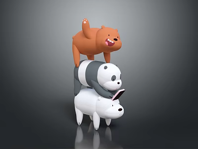 Cute Playful Orange Panda and White Bears Stacked Together in a Tower 3d model