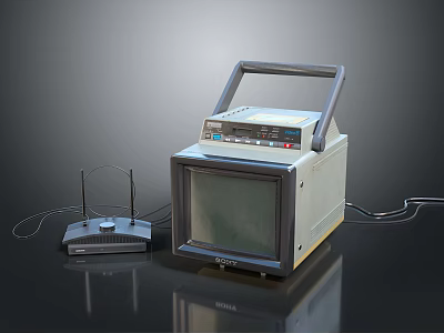 Classic Retro Vintage TV with Antenna Device Aged Look on Black Background 3d model