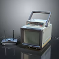 Classic Retro Vintage TV with Antenna Device Aged Look on Black Background