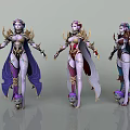 Game Movie Characters With Purple Hair Ornate Golden Costumes And Colorful Capes