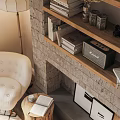 Rustic Bedroom Interior With Canopy Bed Wooden Furniture Fireplace And Geometric Rug