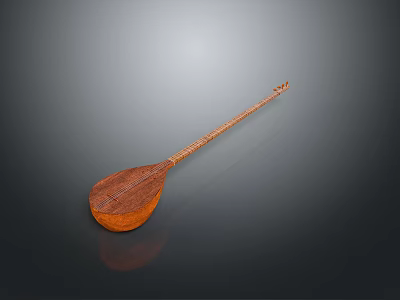Traditional Handcrafted Wooden String Instrument for Household Use with Long Neck and Round Resonant Body 3d model