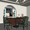Elegant Restaurant Interior With Round Wooden Table Green Chairs White Tulips Vase And Open Book