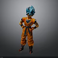 Anime Character Figure With Blue Hair And Orange Outfit Standing Hands On Hips