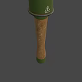 Green Cylindrical Object With White Triangle Logo And Wooden Handle