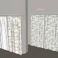 Beige And Floral Pattern Curtains Hanging On Rod In Room Interior 3d model