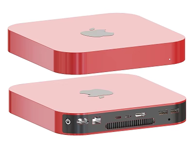 Two Red Compact Desktop Computers With Apple Logo And Multiple Ports 3d model