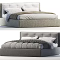 Modern Gray Upholstered Double Bed With Padded Headboard And Soft Comforter 3d model