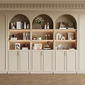 Modern Arched Built in Bookcase Interior With Decor Items And Lighting 3d model