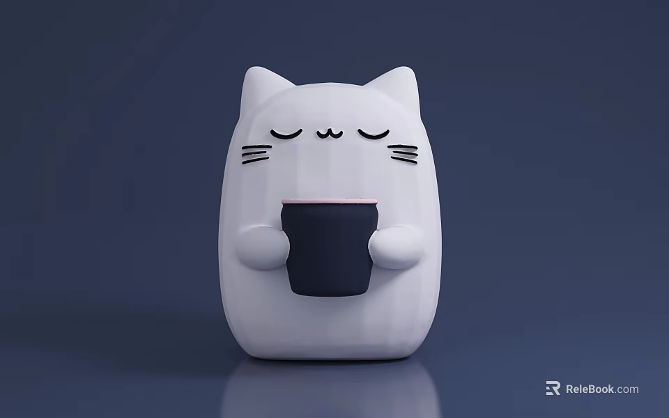 White Cat Shaped Decorative Ornament Set Holding Dark Cup Home Decor Design 3d model 