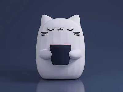 White Cat Shaped Decorative Ornament Set Holding Dark Cup Home Decor Design 3d model
