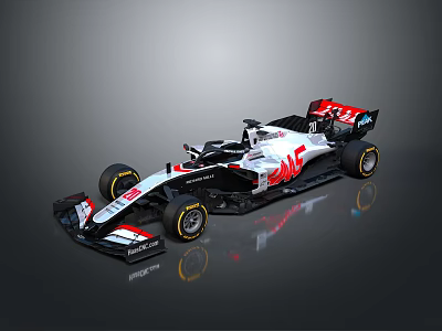 Haas Formula 1 Racing Car With White Red Black Livery And Aerodynamic Design 3d model