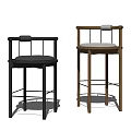 Modern Bar Stools Featuring Black Metal And Wooden Frames With Gray And White Cushions
