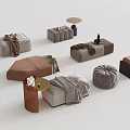 Modern Sofa Stools in Neutral Tones with Blankets Small Tables and Decorative Vases 3d model